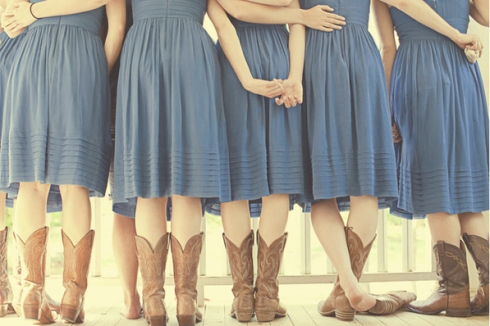  bridesmaid dresses or a wedding gown with cowboy boots is perfect for 
